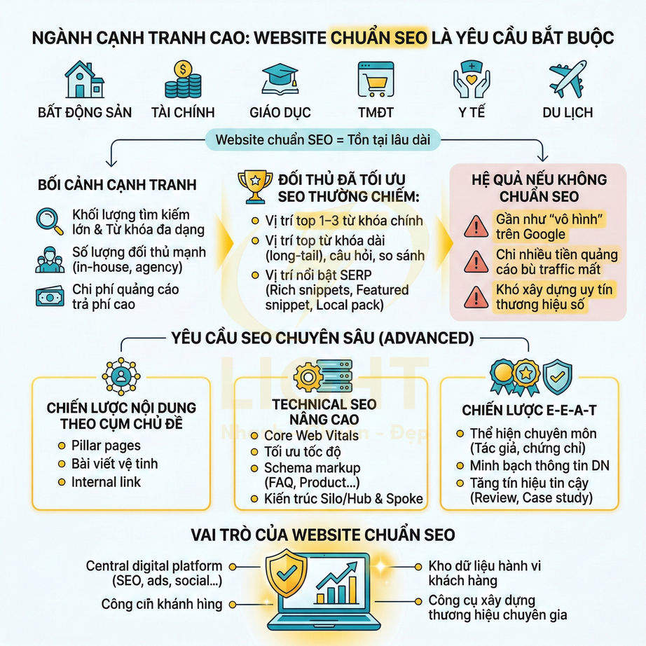 Infographic về yêu cầu và vai trò của website chuẩn SEO trong các ngành cạnh tranh cao