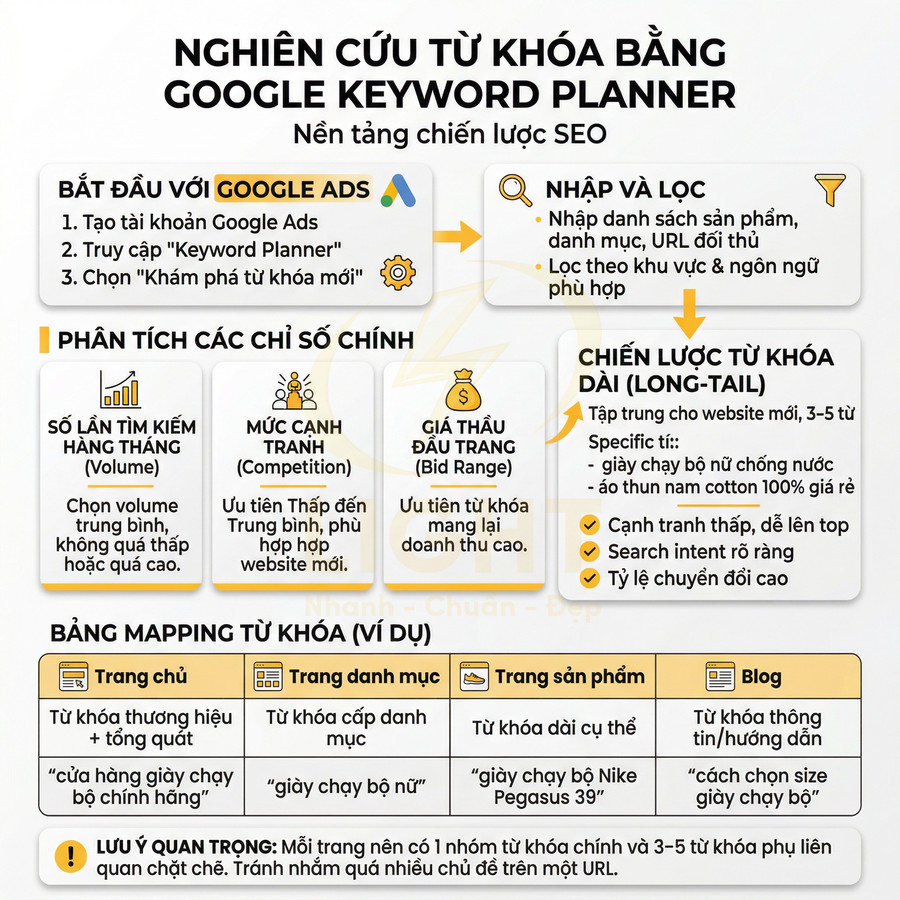 Hướng dẫn nghiên cứu từ khóa SEO bằng Google Keyword Planner với các bước phân tích và chiến lược từ khóa dài