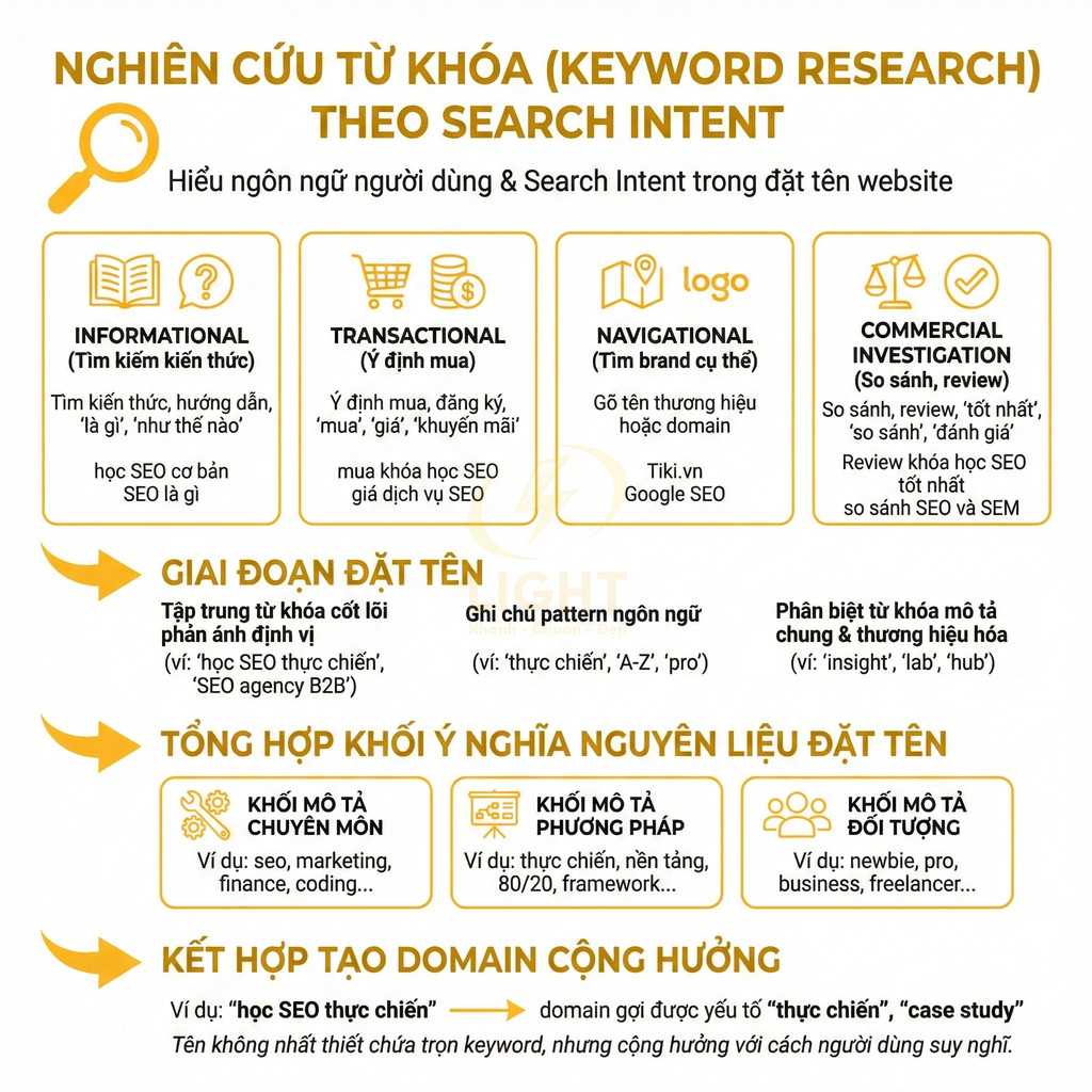 Infographic nghiên cứu từ khóa theo search intent và cách đặt tên domain chuẩn SEO