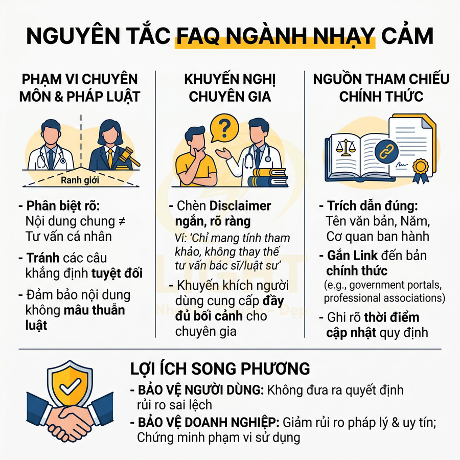 Nguyên tắc FAQ ngành nhạy cảm với hướng dẫn pháp luật, khuyến nghị chuyên gia và nguồn tham chiếu chính thức