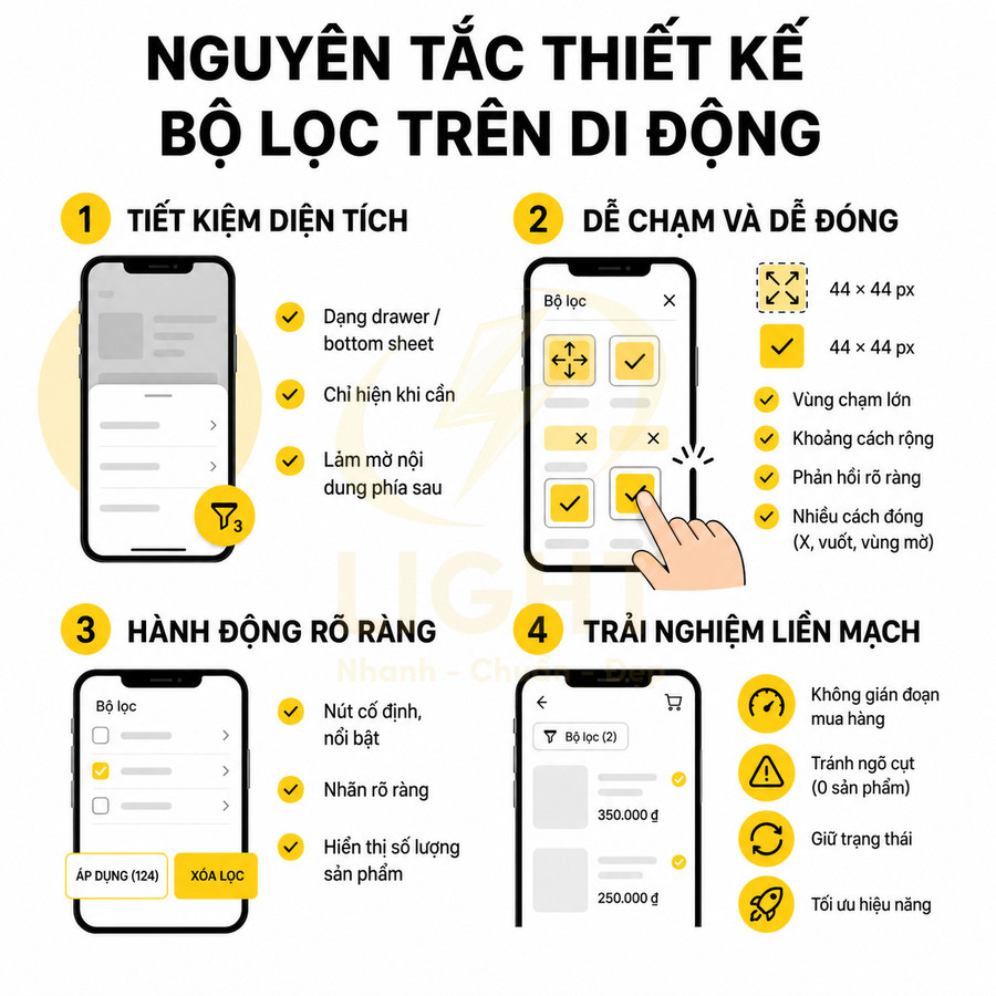 Nguyên tắc thiết kế bộ lọc trên ứng dụng di động với ví dụ giao diện trên màn hình iPhone