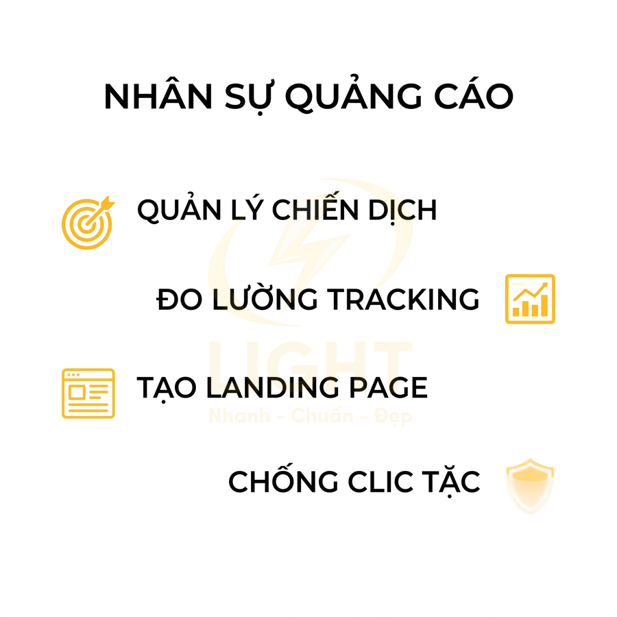 Dịch vụ nhân sự quảng cáo với quản lý chiến dịch, đo lường tracking, tạo landing page và chống click tặc