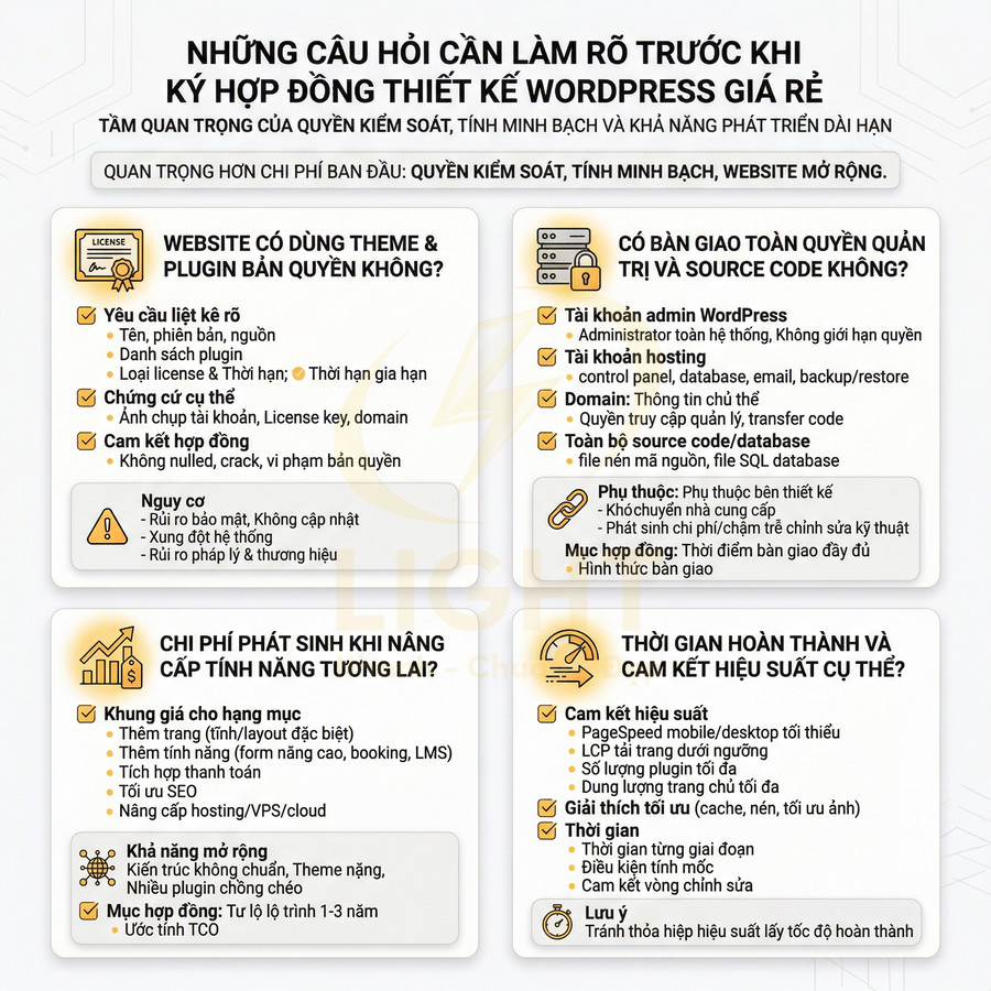Những câu hỏi cần làm rõ trước khi ký hợp đồng thiết kế website WordPress giá rẻ