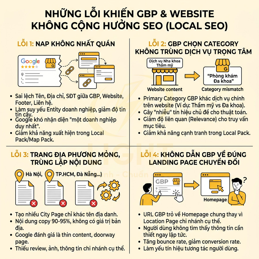 Những lỗi tối ưu Google Business Profile và website khiến Local SEO kém hiệu quả