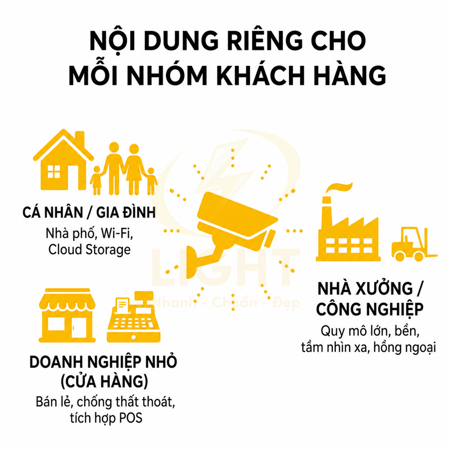 Giải pháp camera an ninh cho gia đình, cửa hàng nhỏ và nhà xưởng công nghiệp với các nhu cầu khác nhau