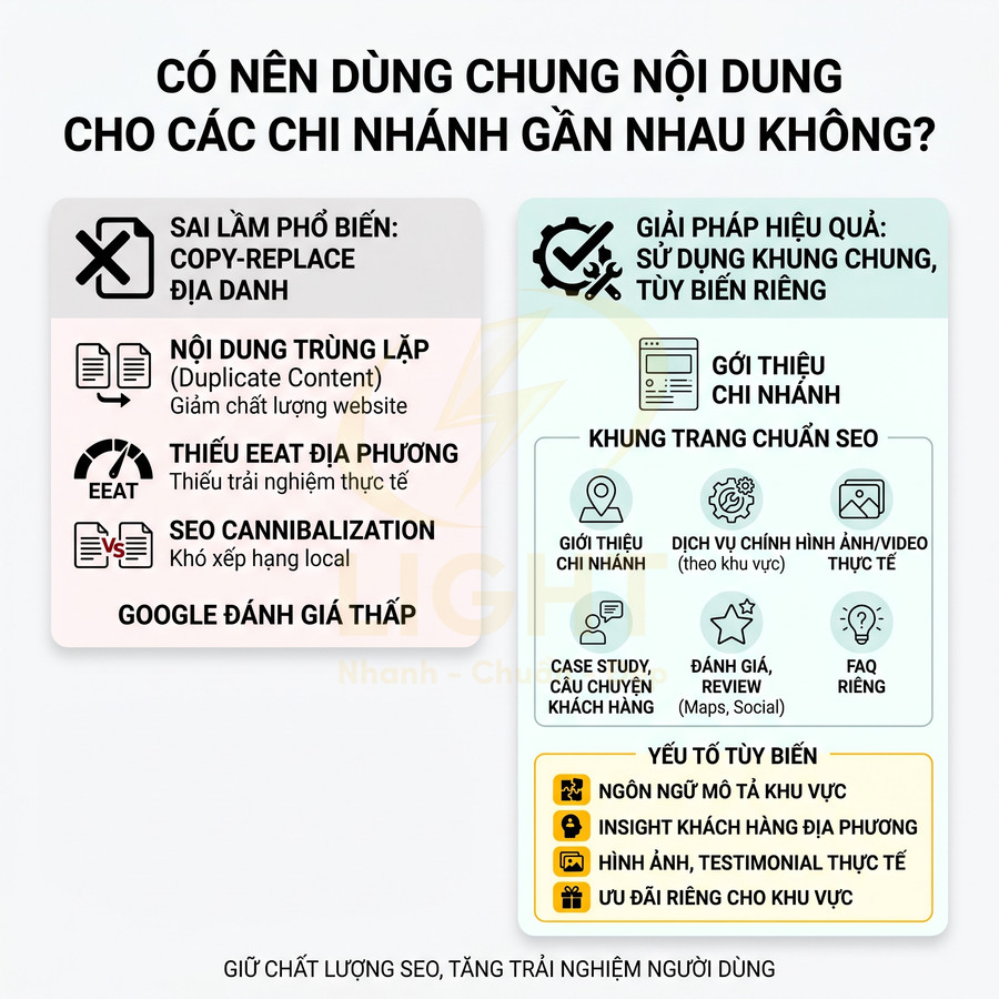 Hướng dẫn SEO nội dung cho nhiều chi nhánh gần nhau, tránh trùng lặp và tối ưu trải nghiệm người dùng