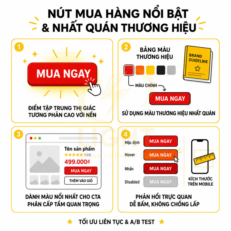 Hướng dẫn thiết kế nút mua ngay màu đỏ nổi bật, đồng bộ màu thương hiệu và tối ưu trải nghiệm trên website, mobile