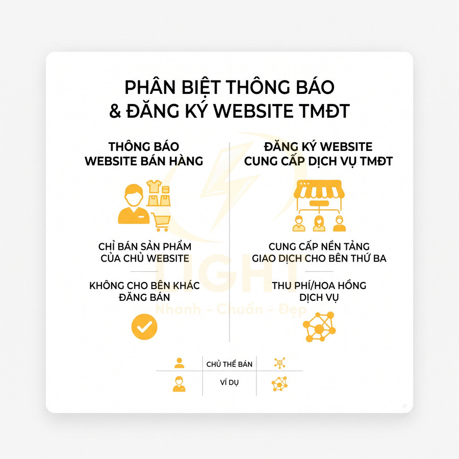 So sánh thông báo website bán hàng và đăng ký website cung cấp dịch vụ thương mại điện tử