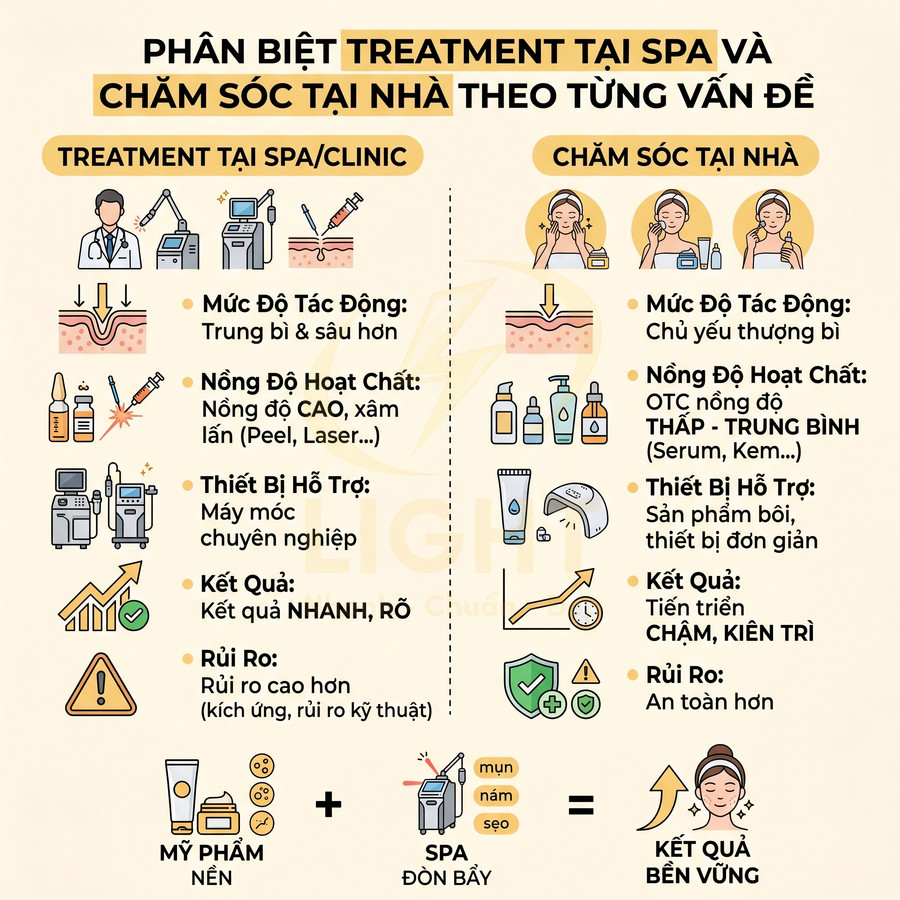 So sánh treatment tại spa clinic và chăm sóc da tại nhà với mỹ phẩm và thiết bị hỗ trợ