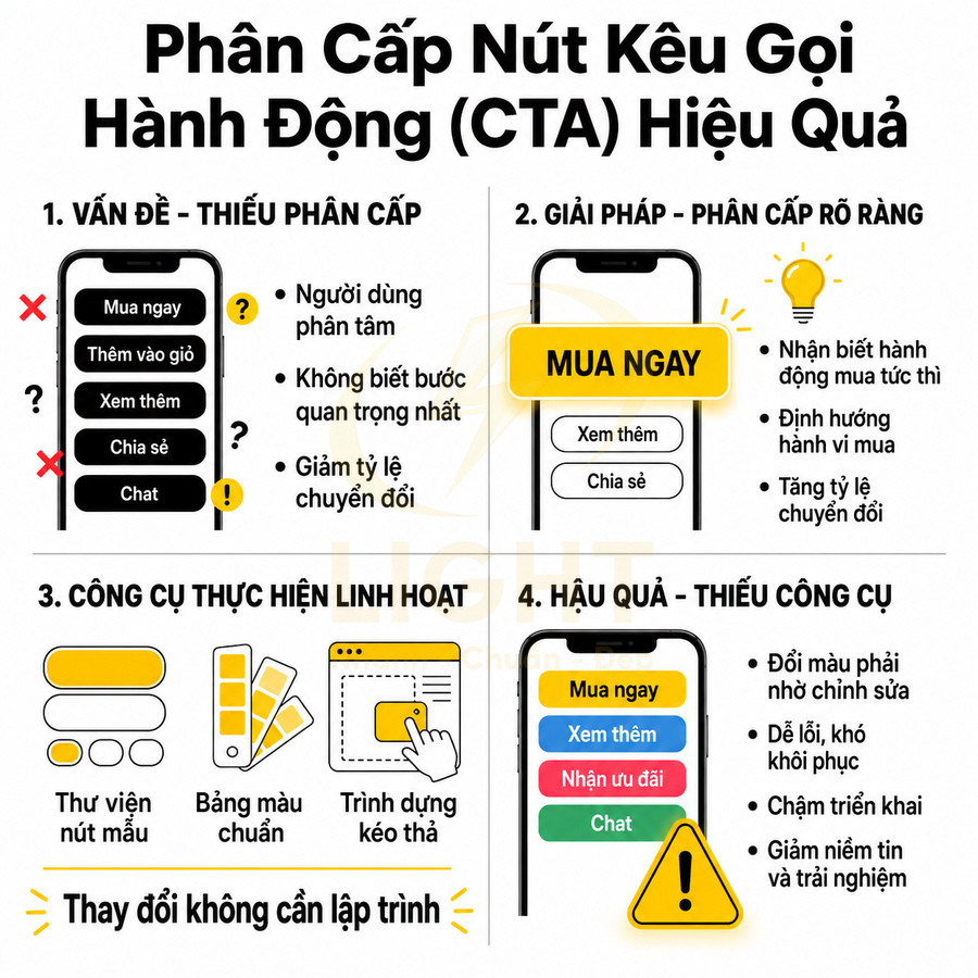 Hướng dẫn phân cấp nút kêu gọi hành động CTA trên giao diện điện thoại để tăng tỷ lệ chuyển đổi