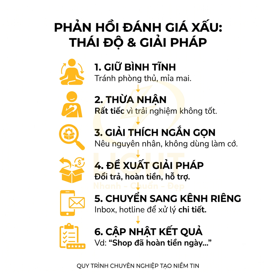 Quy trình 6 bước xử lý đánh giá xấu cho shop online với thái độ bình tĩnh và giải pháp rõ ràng