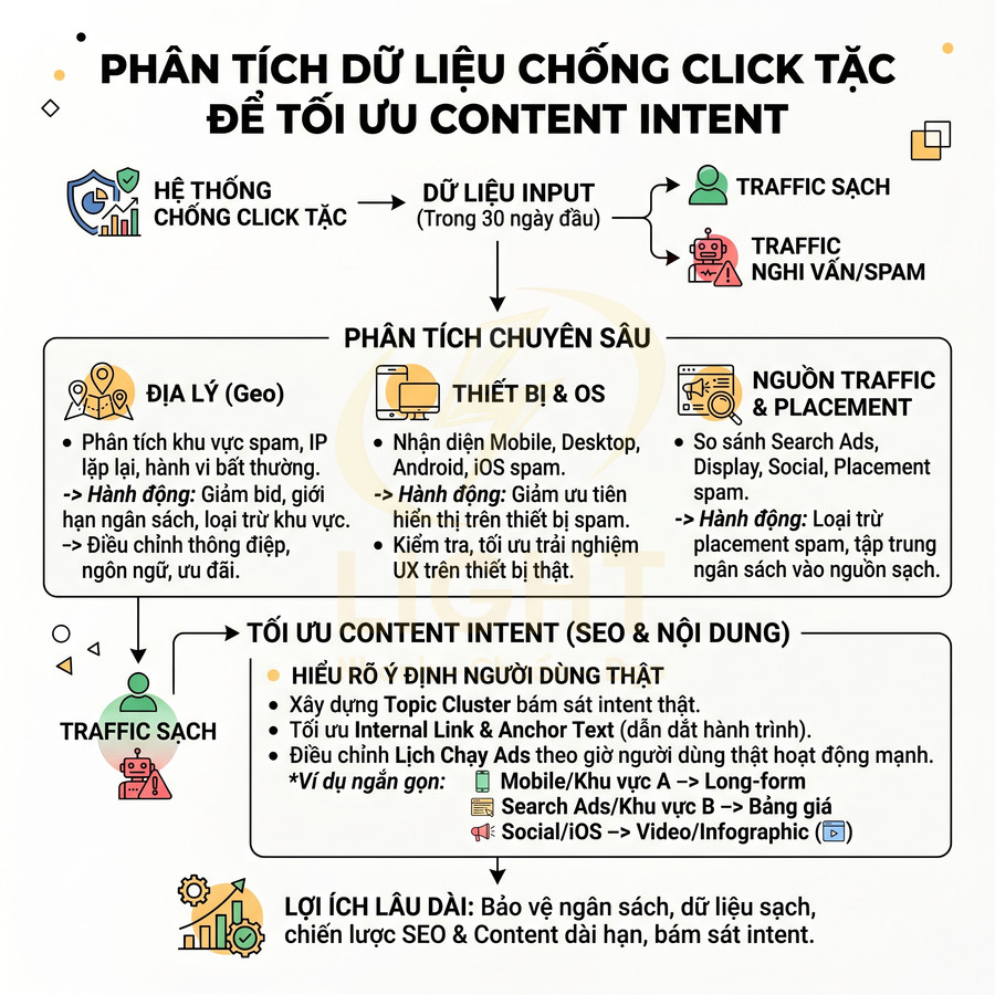 Quy trình phân tích dữ liệu chống click tặc để tối ưu content intent và lọc traffic sạch