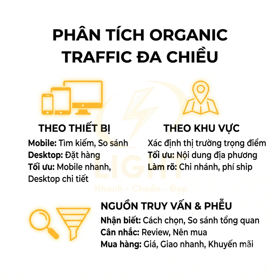 Mô hình phân tích organic traffic đa chiều theo thiết bị, khu vực và nguồn truy vấn trong marketing online