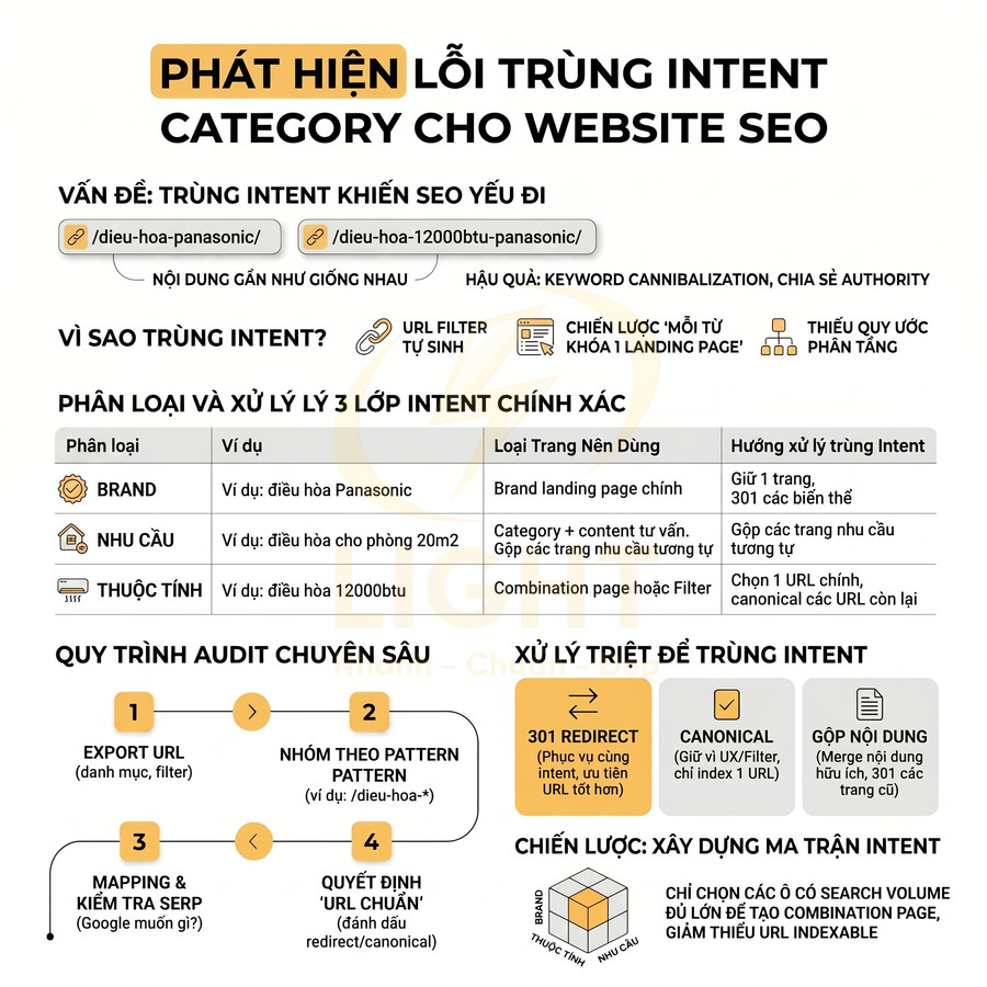 Hướng dẫn phát hiện và xử lý lỗi trùng intent category để tối ưu SEO cho website