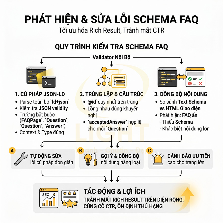 Hướng dẫn phát hiện và sửa lỗi schema FAQ JSON LD để tối ưu rich result và giữ vững CTR