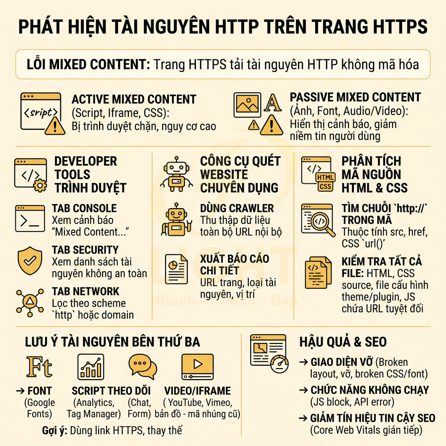 Hướng dẫn phát hiện và xử lý lỗi mixed content khi tải tài nguyên HTTP trên trang web HTTPS