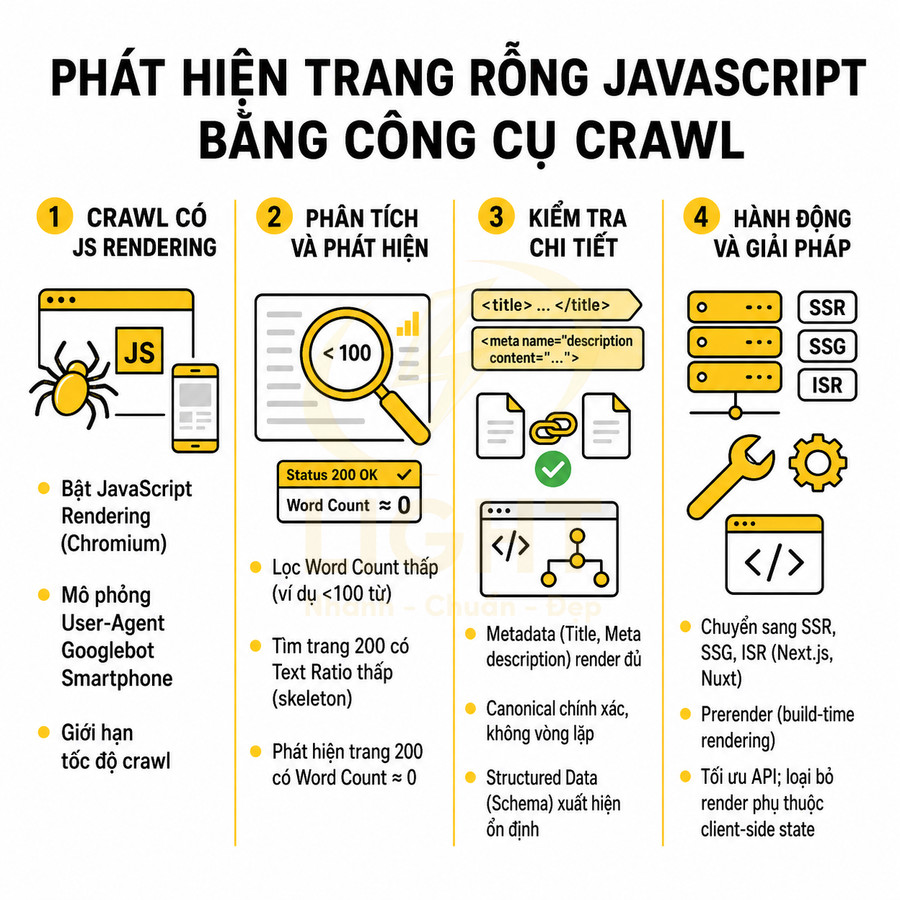 Hướng dẫn phát hiện trang rỗng JavaScript bằng công cụ crawl và các bước tối ưu SEO kỹ thuật