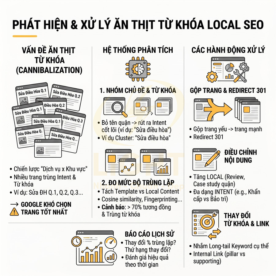 Hướng dẫn phát hiện và xử lý ăn thịt từ khóa trong chiến lược Local SEO bằng phân tích và tối ưu nội dung