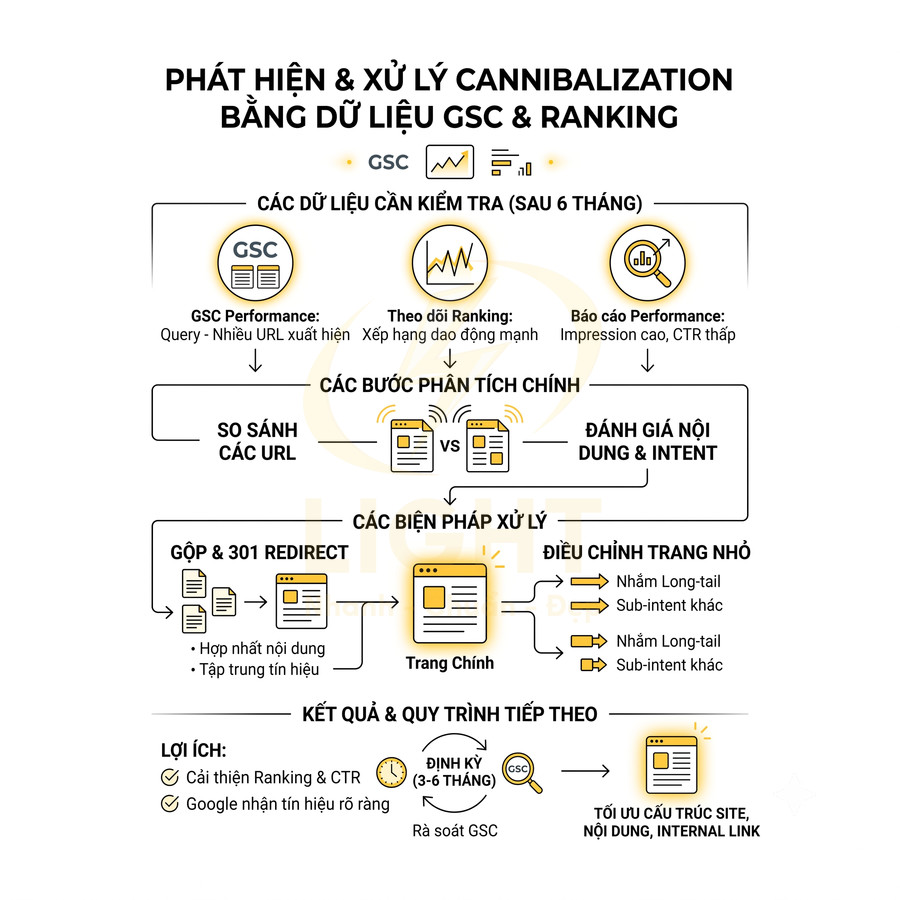 Quy trình phát hiện và xử lý cannibalization SEO bằng dữ liệu Google Search Console và ranking