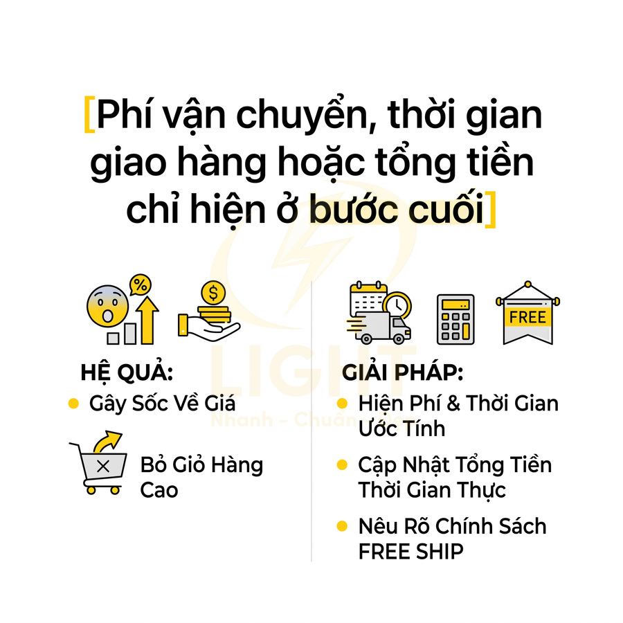Hình minh họa giải pháp hiển thị phí và thời gian giao hàng rõ ràng để giảm bỏ giỏ hàng trong mua sắm online