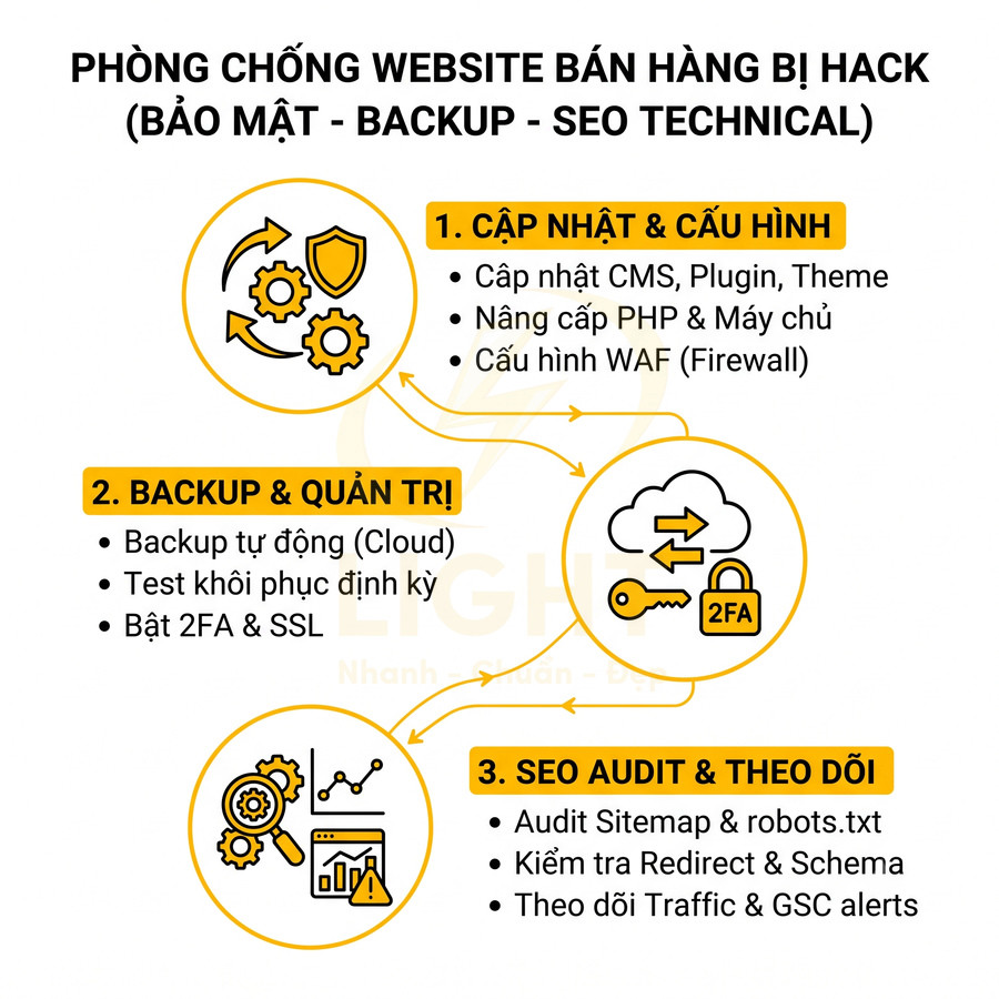 Checklist bảo mật, backup và SEO technical để phòng chống website bán hàng bị hack