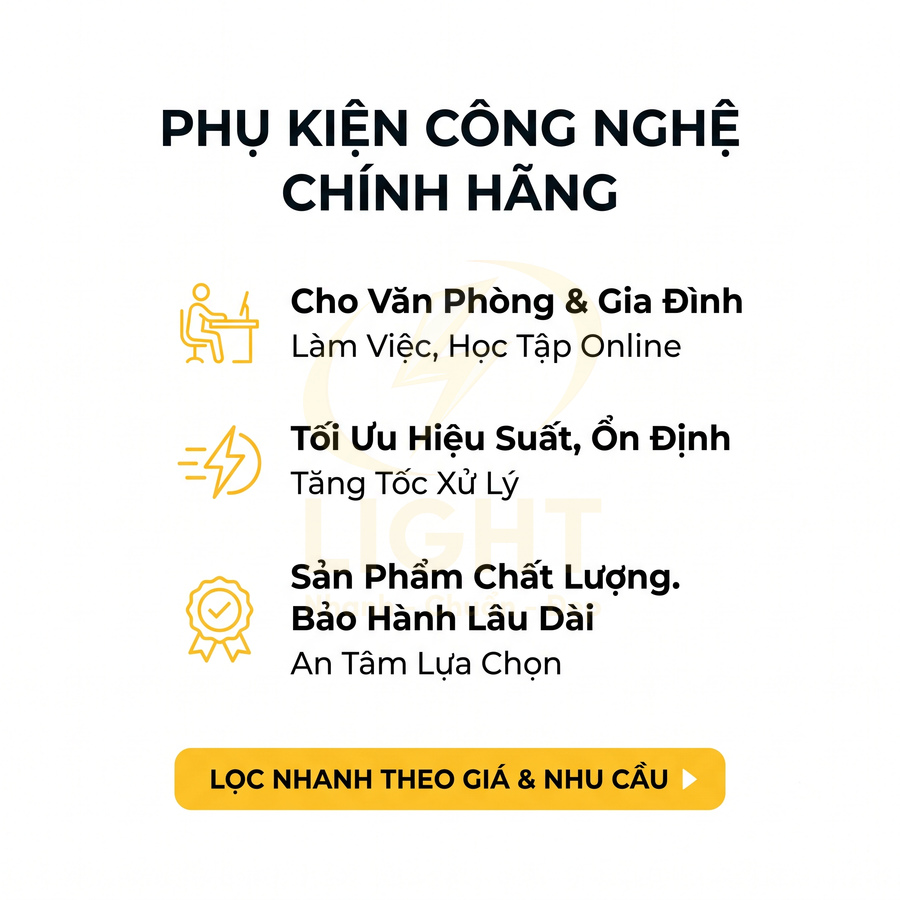 Banner giới thiệu phụ kiện công nghệ chính hãng cho văn phòng gia đình tối ưu hiệu suất bảo hành lâu dài