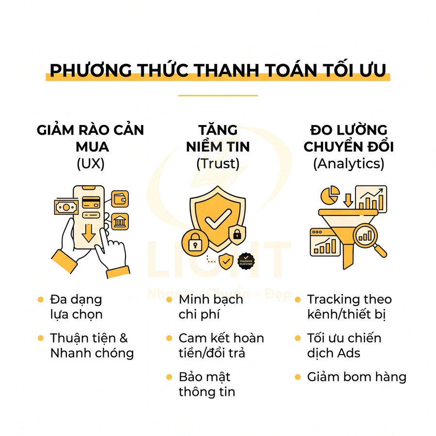 Phương thức thanh toán tối ưu giúp giảm rào cản mua, tăng niềm tin và đo lường chuyển đổi cho bán hàng online