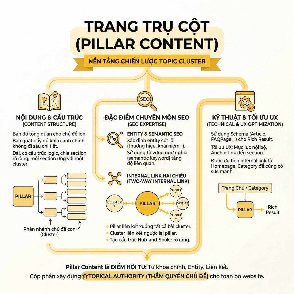 Mô hình trang trụ cột pillar content trong chiến lược topic cluster cho SEO và UX