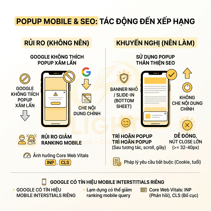 Hướng dẫn sử dụng popup mobile thân thiện SEO, tránh popup xâm lấn làm giảm thứ hạng Google
