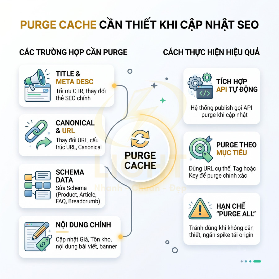 Infographic hướng dẫn khi nào cần purge cache và cách purge cache hiệu quả trong tối ưu SEO website