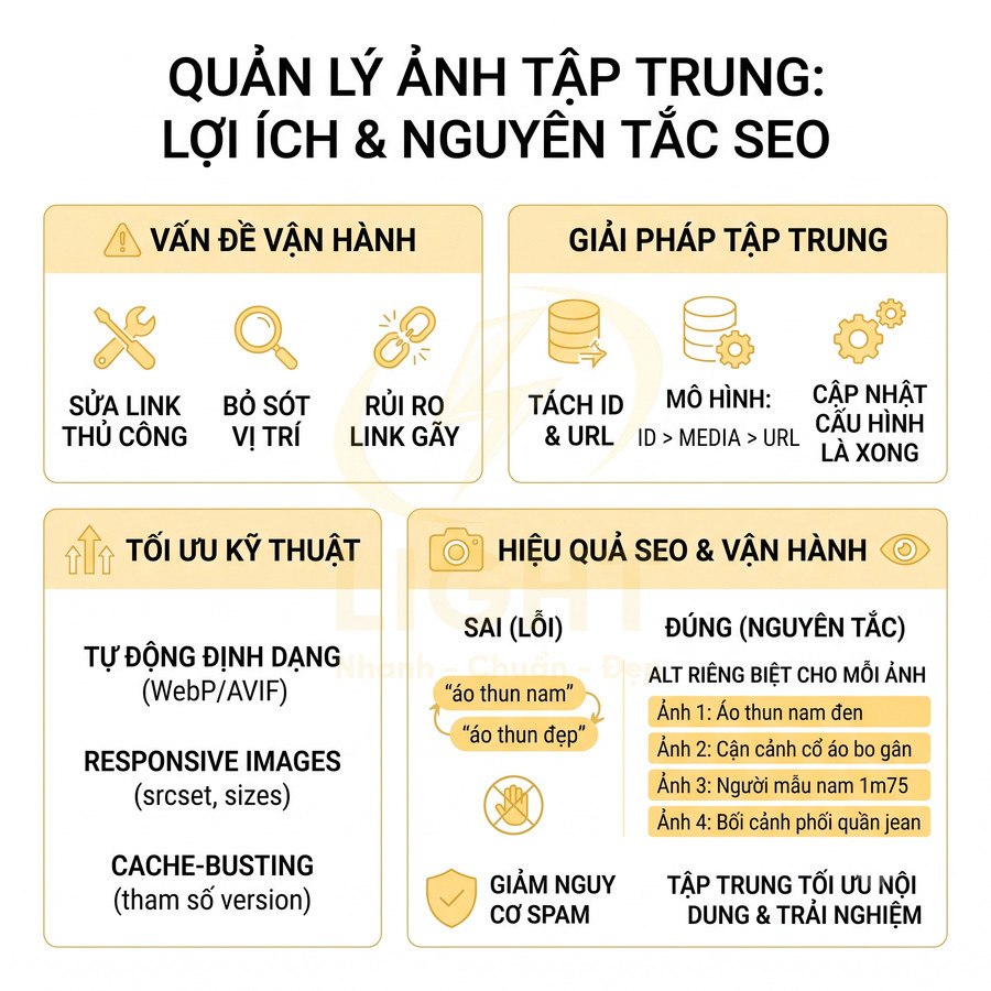 Quản lý ảnh tập trung với các nguyên tắc tối ưu SEO, kỹ thuật và vận hành cho website