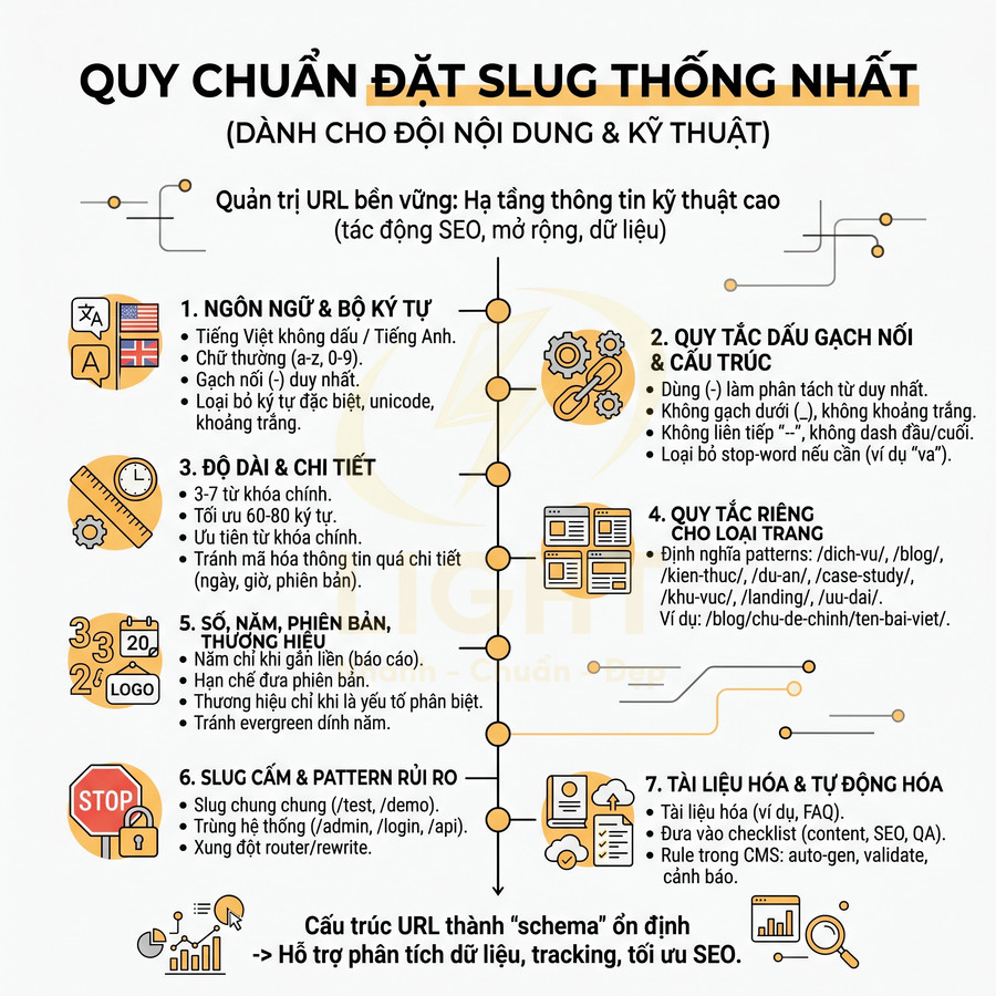 Quy chuẩn đặt slug thống nhất cho URL chuẩn SEO với hướng dẫn chi tiết về cấu trúc và tối ưu nội dung