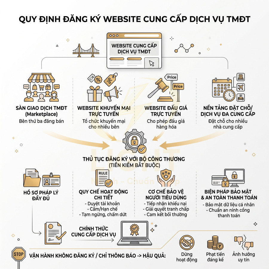 Infographic quy định đăng ký website cung cấp dịch vụ thương mại điện tử và các bước thủ tục với Bộ Công Thương