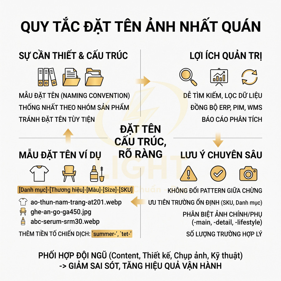 Quy tắc đặt tên file ảnh sản phẩm chuẩn SEO với cấu trúc rõ ràng và ví dụ minh họa