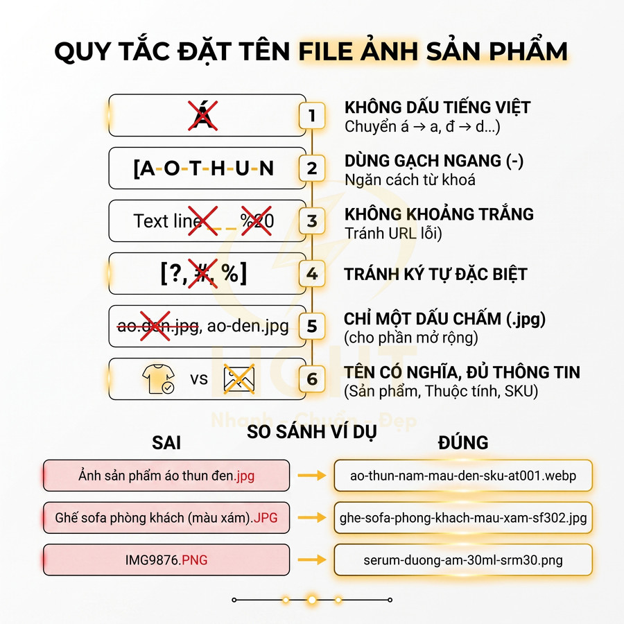 Hướng dẫn quy tắc đặt tên file ảnh sản phẩm chuẩn SEO với ví dụ tên đúng và sai
