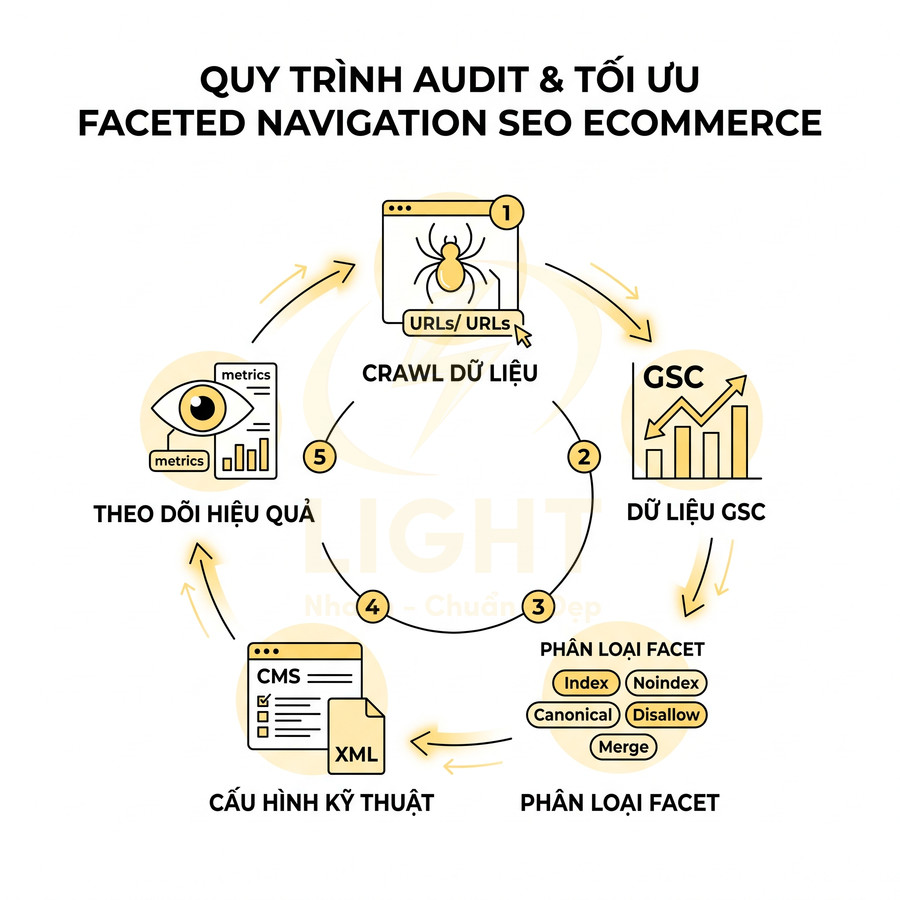 Quy trình audit và tối ưu faceted navigation SEO cho website ecommerce qua 5 bước tuần tự