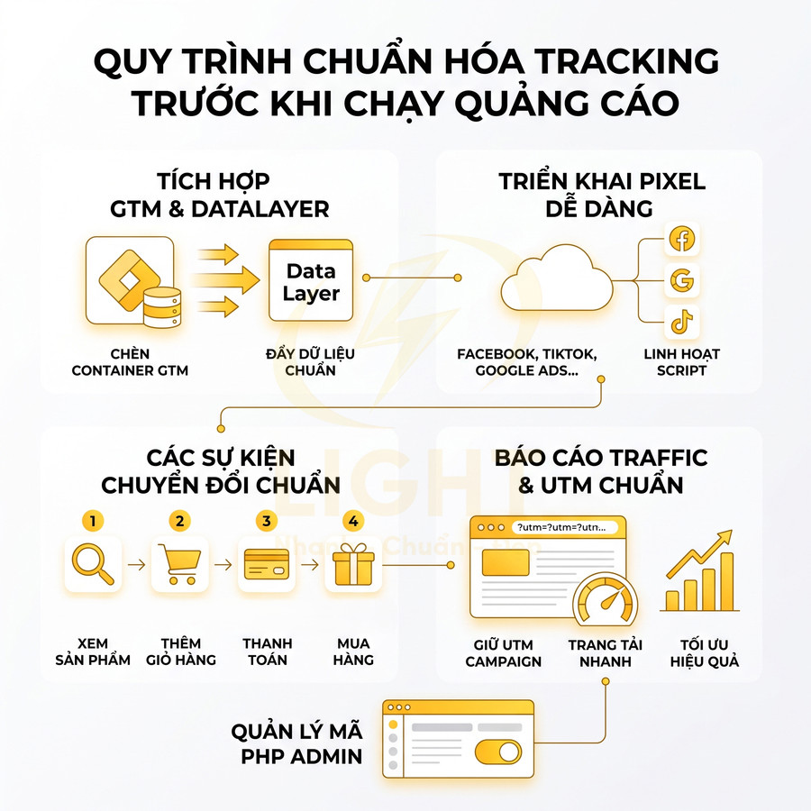 Quy trình chuẩn hóa tracking trước khi chạy quảng cáo với GTM datalayer pixel và báo cáo UTM chuẩn