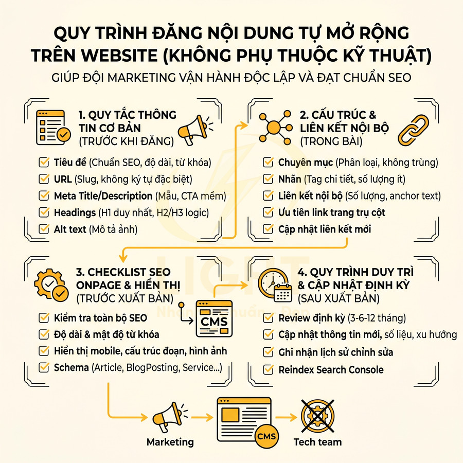 Quy trình đăng nội dung website chuẩn SEO cho đội marketing không phụ thuộc kỹ thuật