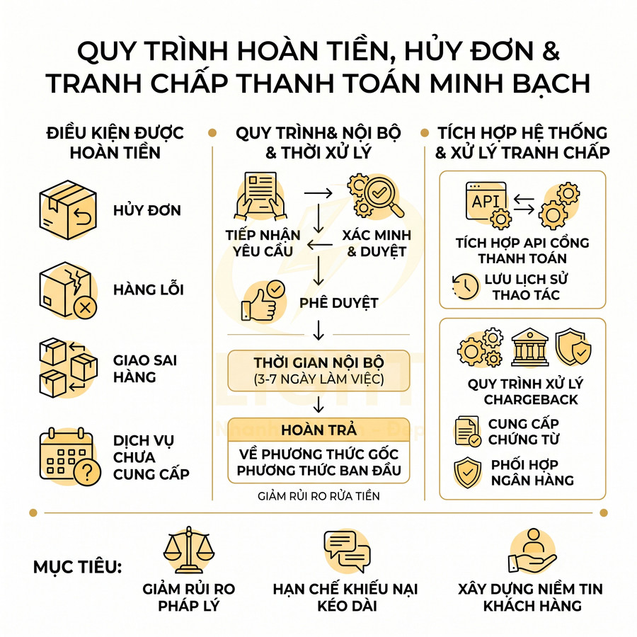Quy trình hoàn tiền hủy đơn và xử lý tranh chấp thanh toán minh bạch cho khách hàng doanh nghiệp