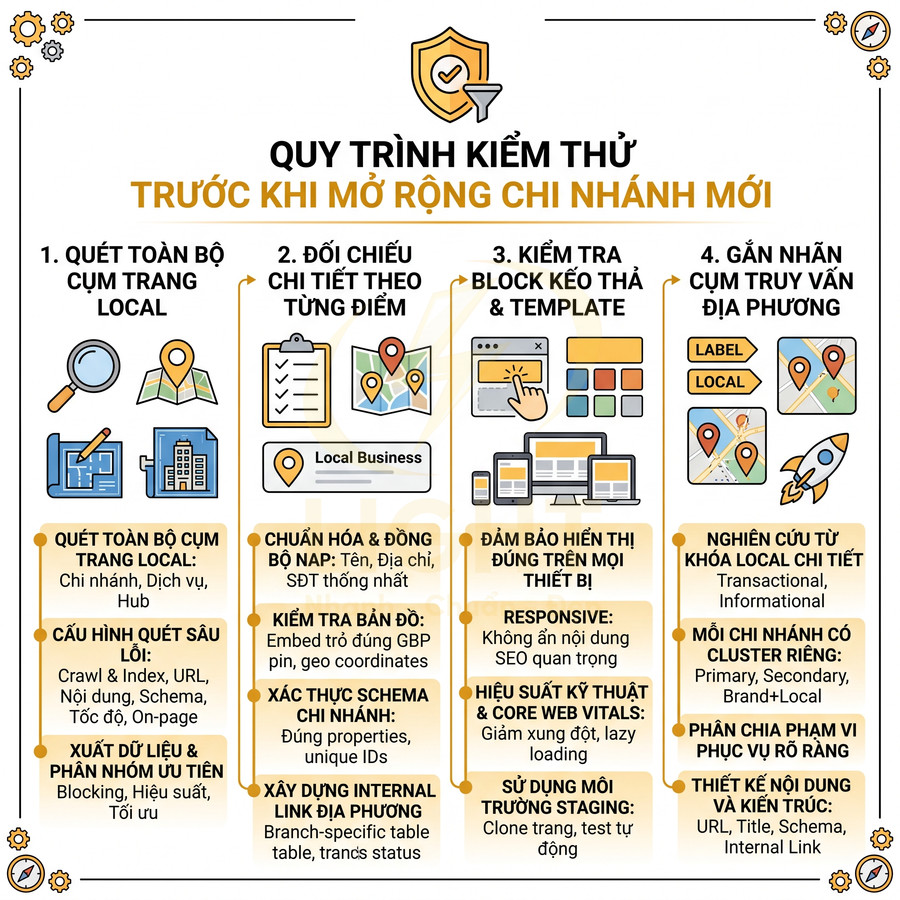 Quy trình kiểm thử SEO local trước khi mở rộng chi nhánh mới với các bước tối ưu chi tiết