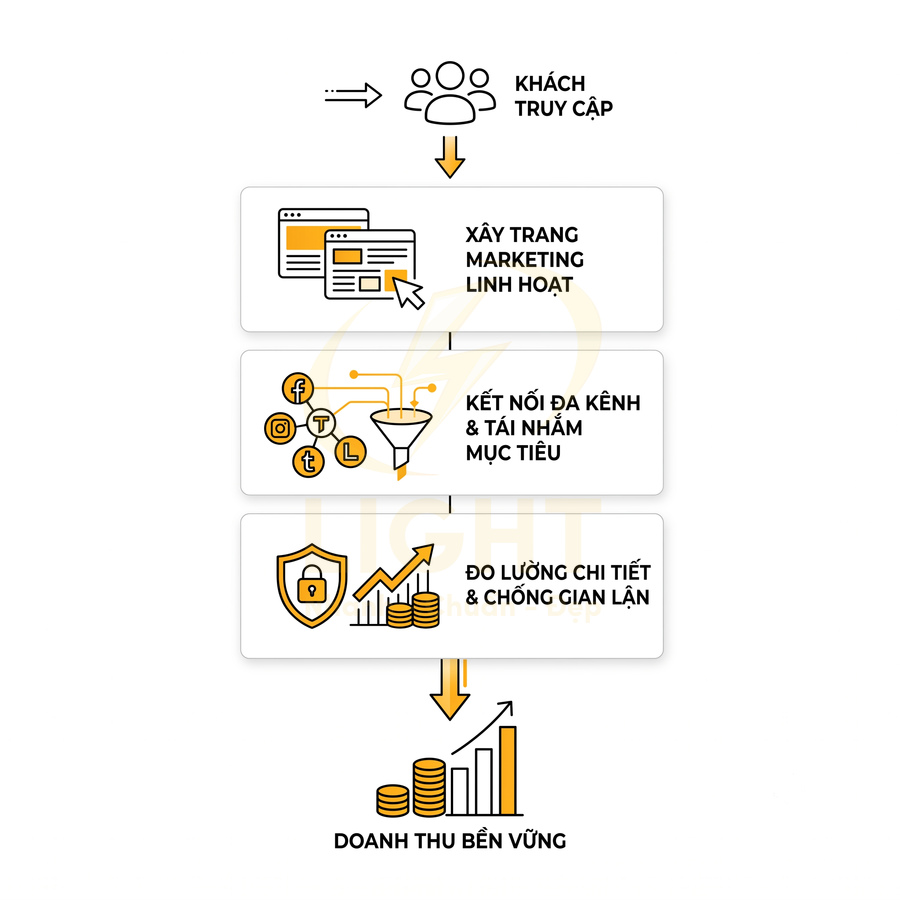 Quy trình giải pháp marketing đa kênh từ khách truy cập đến đo lường chống gian lận và tăng doanh thu bền vững
