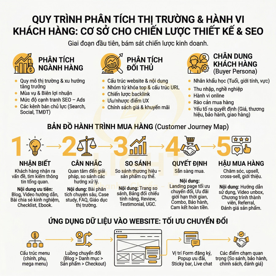 Quy trình phân tích thị trường và hành vi khách hàng, bản đồ hành trình mua hàng và tối ưu chuyển đổi website
