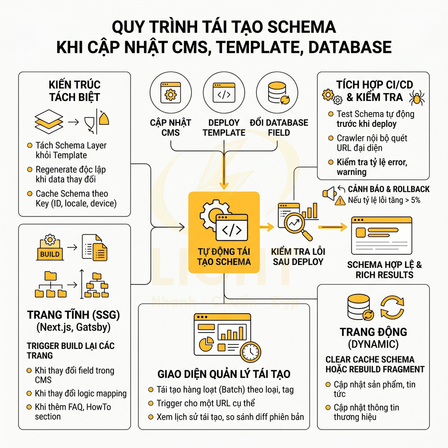 Quy trình tự động tái tạo schema khi cập nhật CMS, template, database cho website SEO