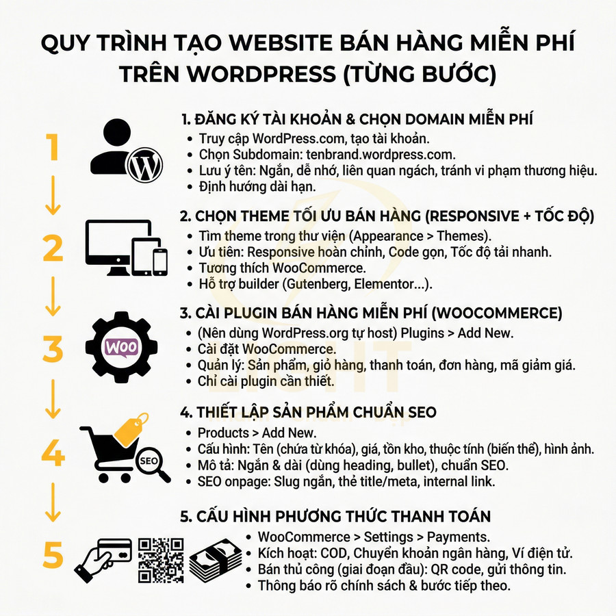 Hướng dẫn từng bước tạo website bán hàng miễn phí trên WordPress với WooCommerce và thiết lập thanh toán