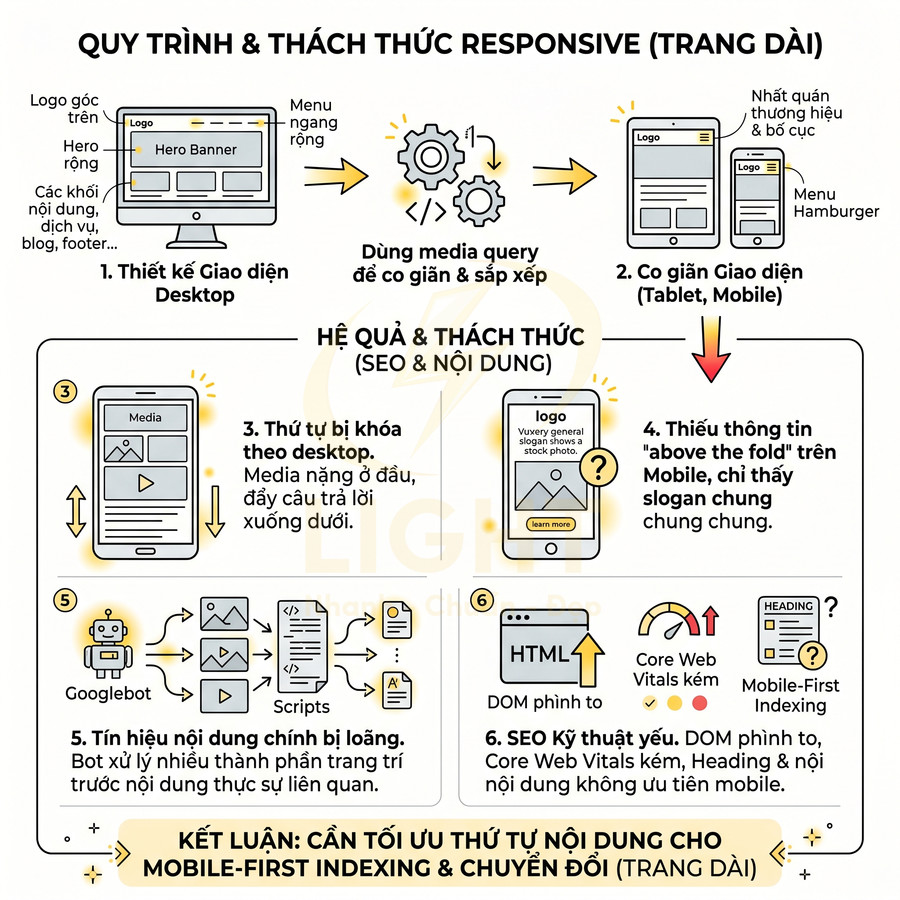 Quy trình thiết kế responsive trang web dài và các thách thức SEO nội dung trên desktop và mobile