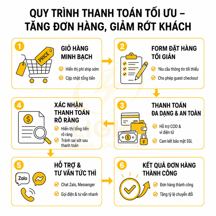 Quy trình tối ưu thanh toán online 6 bước giúp tăng đơn hàng và giảm tỷ lệ rời bỏ giỏ hàng