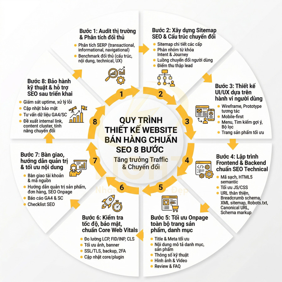 Quy trình 8 bước thiết kế website bán hàng chuẩn SEO tối ưu traffic và chuyển đổi