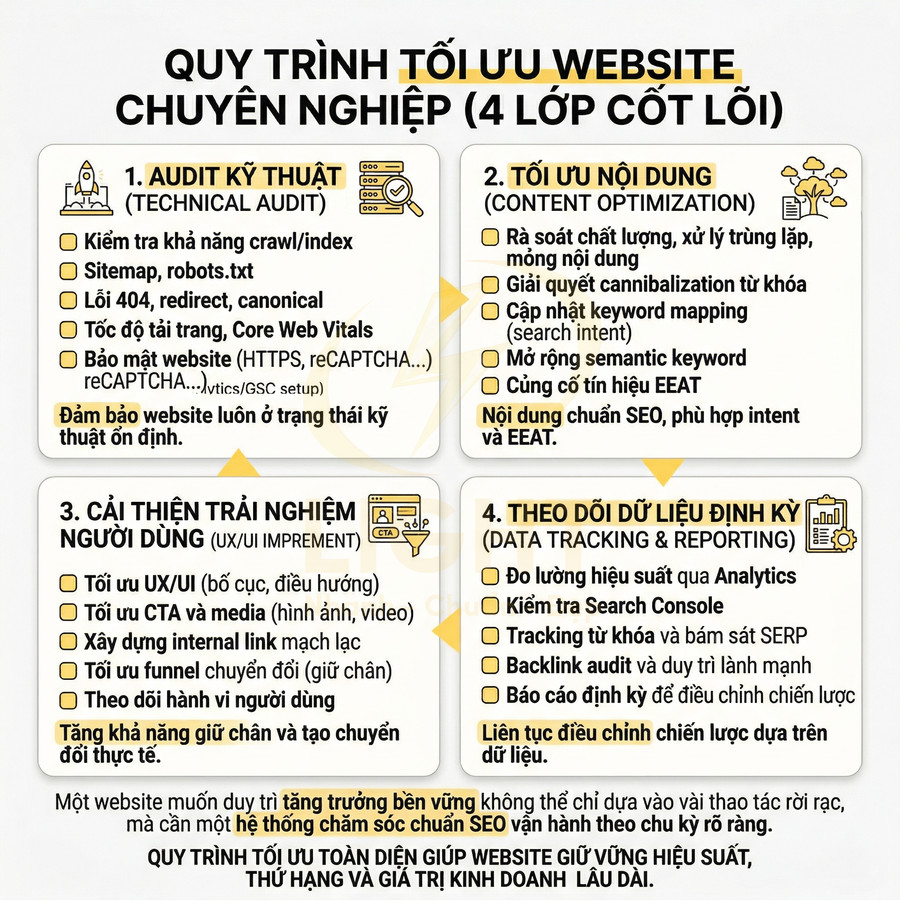 Quy trình chăm sóc website chuyên nghiệp chuẩn SEO gồm những bước nào?