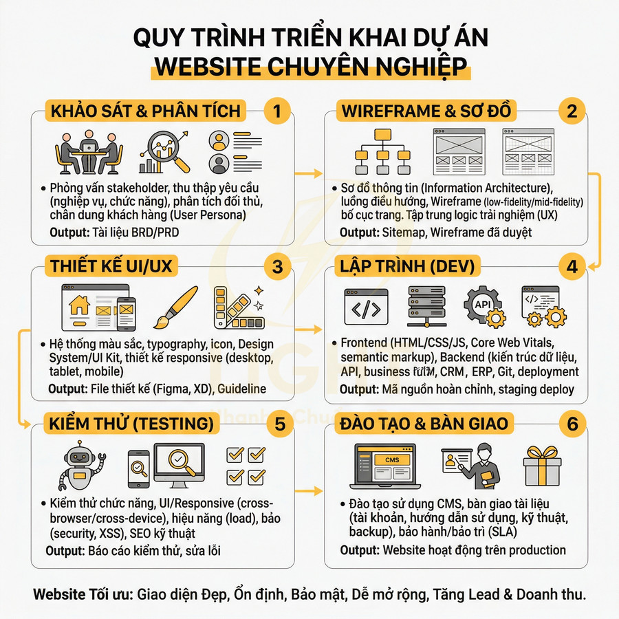 Quy trình triển khai dự án thiết kế và lập trình website chuyên nghiệp từ khảo sát đến bàn giao