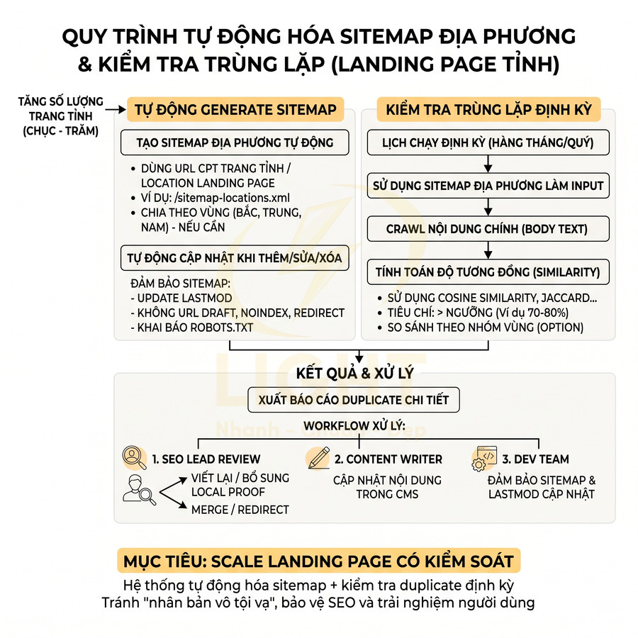 Quy trình tự động hóa sitemap địa phương và kiểm tra trùng lặp nội dung cho landing page tĩnh chuẩn SEO